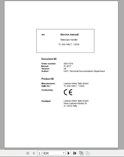 Liebherr Telescopic Handler Tier 4F TL43214837 Service ManualsEN 1
