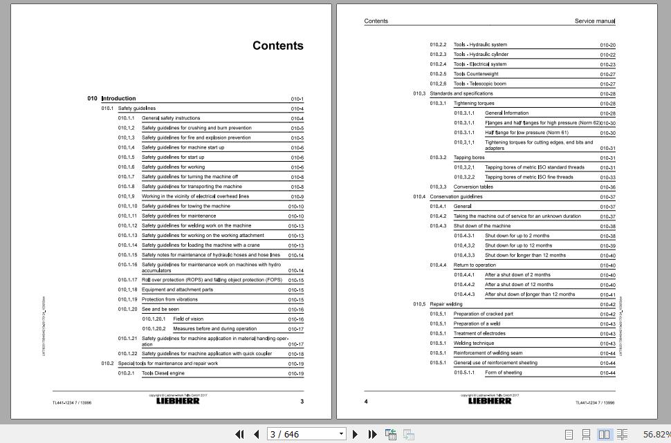 Liebherr Telescopic Handler Tier 4F TL44112347 Service ManualsEN 2