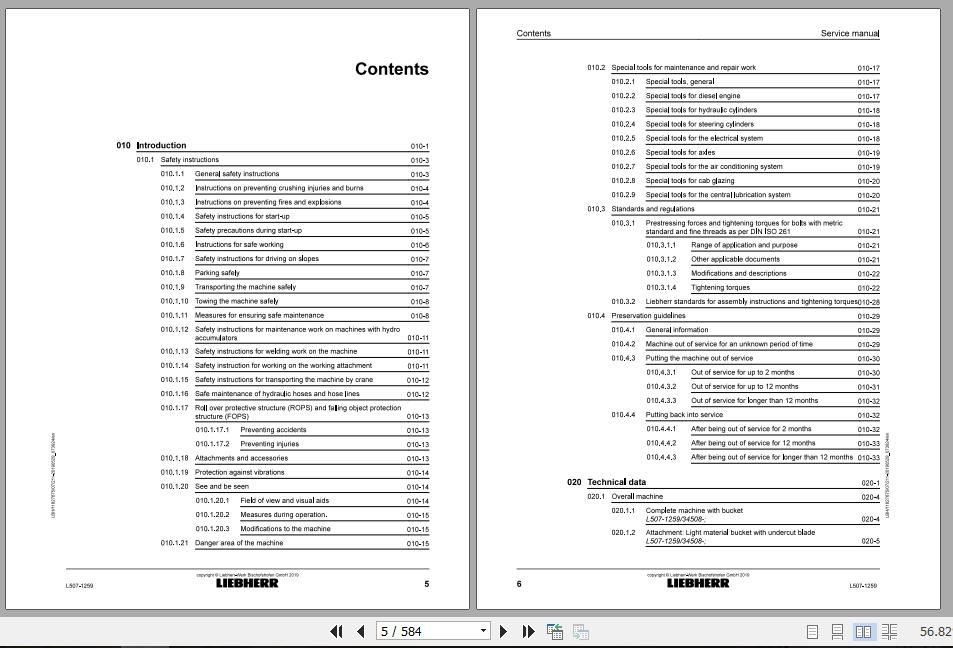 Liebherr Wheel Loader L507 1259 Service ManualsEN 2