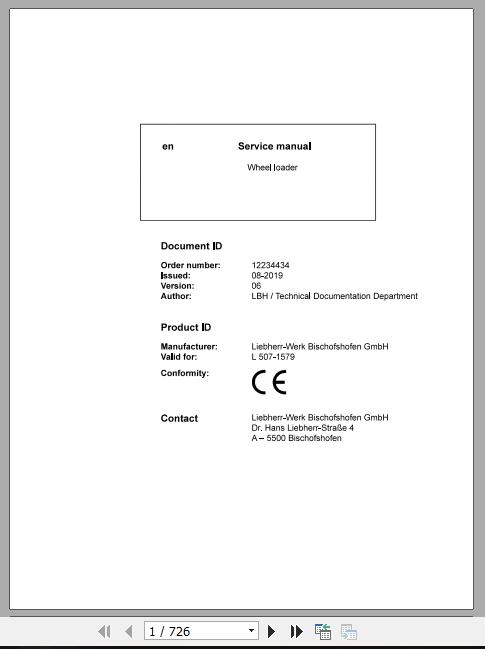 Liebherr Wheel Loader L507 1579 Service ManualsEN 1