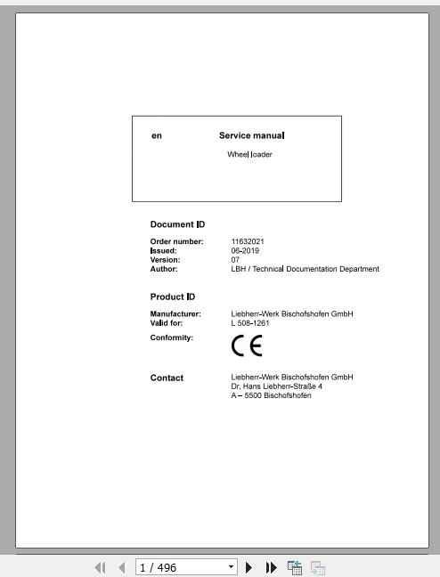 Liebherr Wheel Loader L508 1261 Service ManualsEN 1