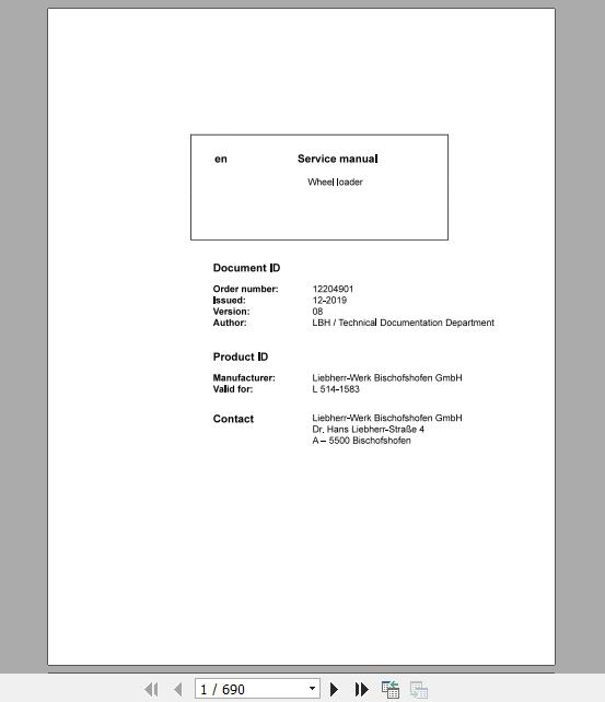 Liebherr Wheel Loader L514 1583 Service Manuals EN 1 1