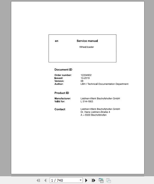Liebherr Wheel Loader L514 1663 Service Manuals EN 1 1