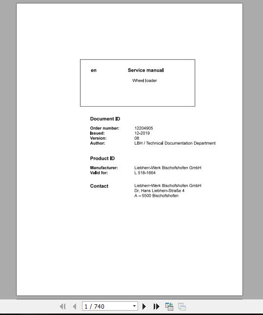 Liebherr Wheel Loader L518 1664 Service Manuals EN 1