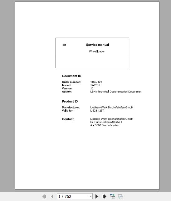Liebherr Wheel Loader L528 1267 Service Manuals EN 1