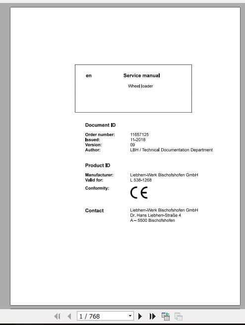 Liebherr Wheel Loader L538 1268 Service ManualsEN 1 1