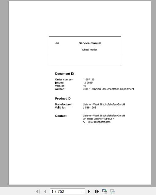 Liebherr Wheel Loader L538 1268 Service ManualsEN 1