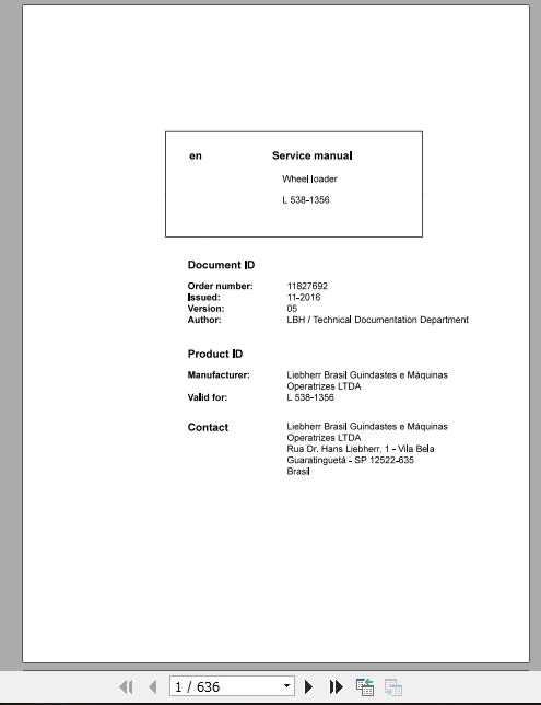 Liebherr Wheel Loader L538 1356 Service ManualsEN 1