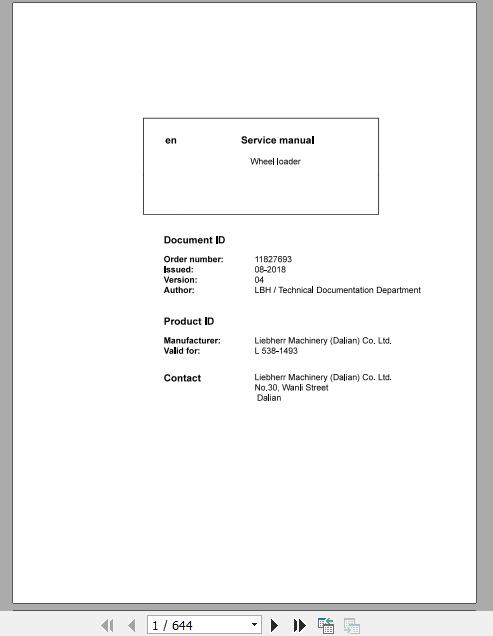 Liebherr Wheel Loader L538 1493 Service ManualsEN 1
