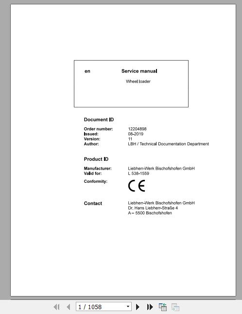 Liebherr Wheel Loader L538 1559 Service ManualsEN 1
