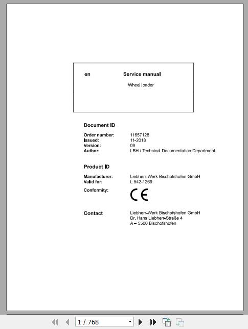 Liebherr Wheel Loader L542 1269 Service ManualsEN 1kAHfr