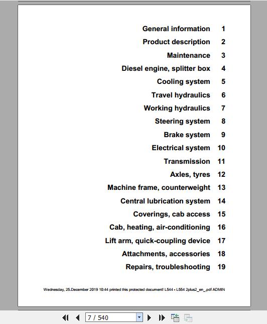 Liebherr Wheel Loader L544 L554 2plus2 Service ManualsEN 2