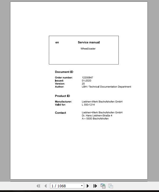 Liebherr Wheel Loader L550 1214 Service ManualsEN 1