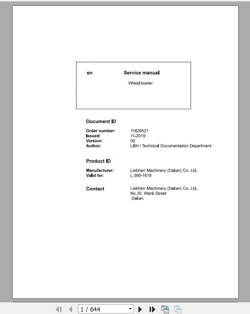 Liebherr Wheel Loader L566 1618 Service ManualsEN 1