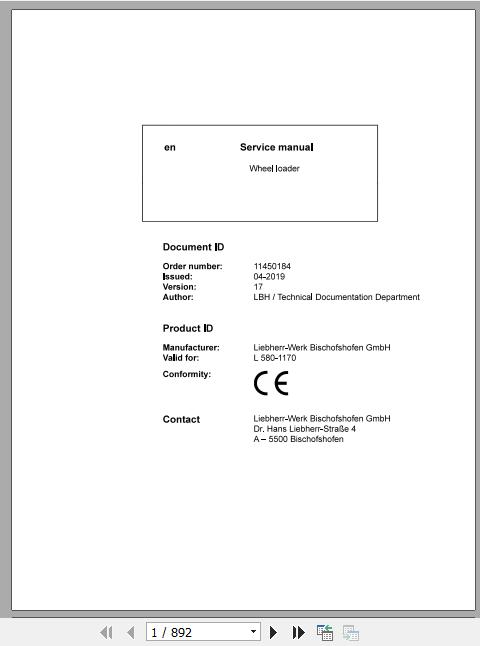 Liebherr Wheel Loader L580 1170 Service ManualsEN 1