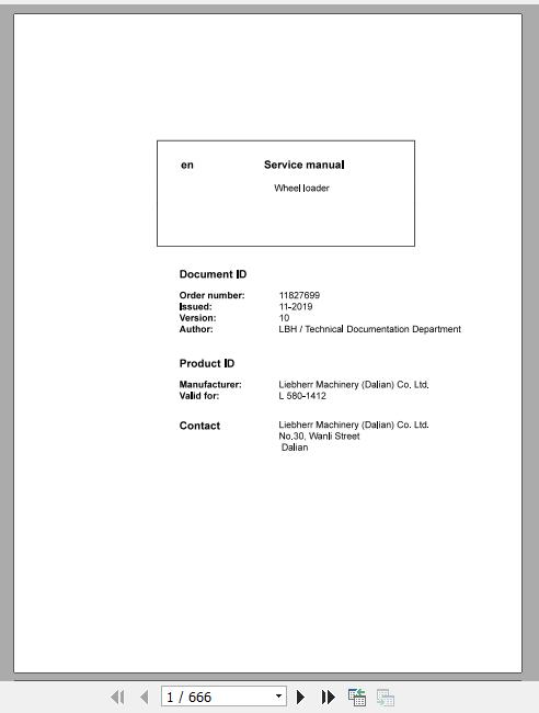 Liebherr Wheel Loader L580 1412 Service ManualsEN 1