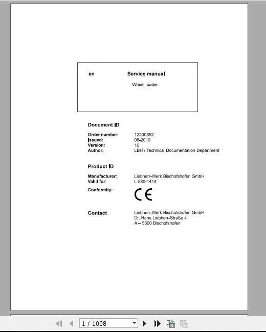 Liebherr Wheel Loader L580 1414 Service ManualsEN 1 1
