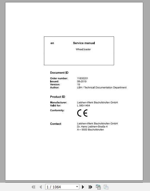 Liebherr Wheel Loader L580 1464 Service ManualsEN 1 1