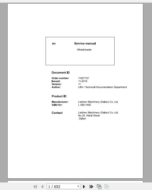 Liebherr Wheel Loader L580 1495 Service ManualsEN 1