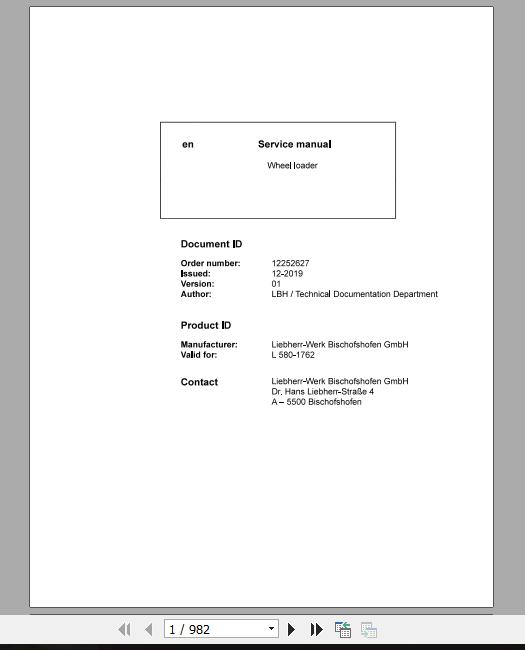 Liebherr Wheel Loader L580 1762 Service ManualsEN 1