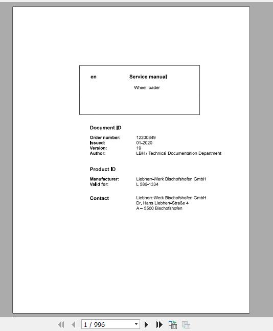 Liebherr Wheel Loader L586 1334 Service ManualsEN 1