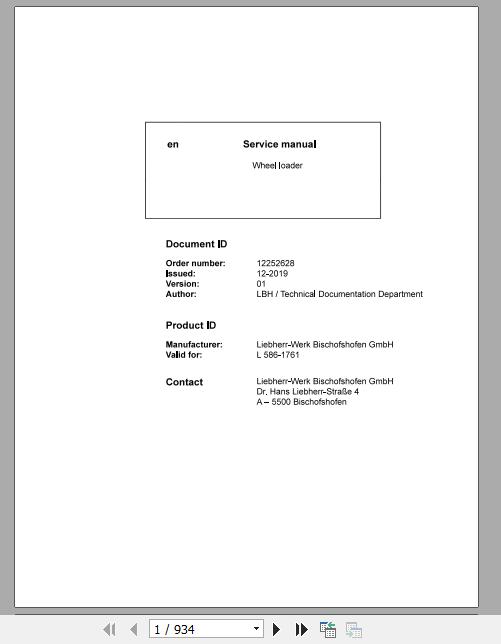 Liebherr Wheel Loader L586 1761Service ManualsEN 1