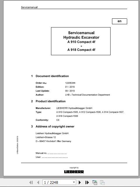 Liebherr Wheeled Crawler Excavators A910 A918 Compact Service ManualsEN 1
