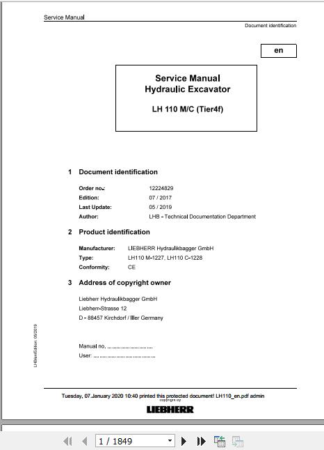 Liebherr Wheeled Crawler Excavators LH110 MC Service ManualsEN 1