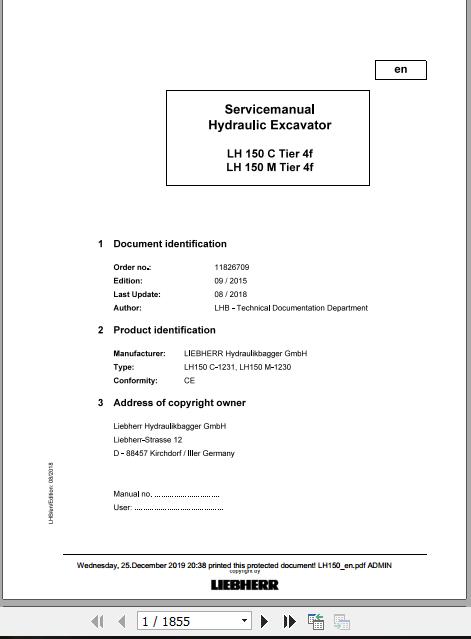 Liebherr Wheeled Crawler Excavators LH150 MC Service ManualsEN 1