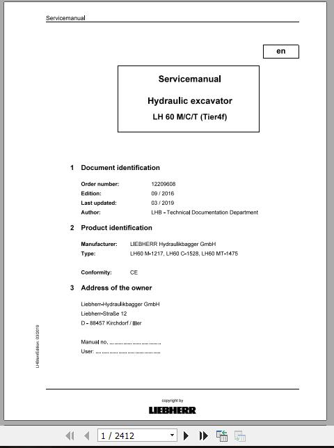 Liebherr Wheeled Crawler Excavators LH60 MCT Service ManualsEN 1