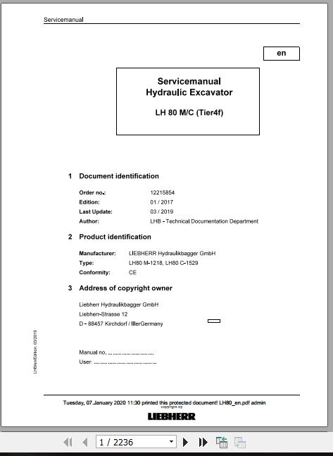 Liebherr Wheeled Crawler Excavators LH80 MC Service ManualsEN 1