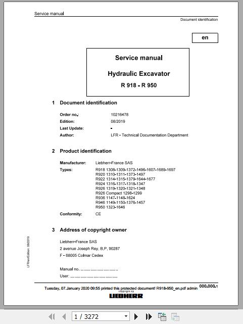 Liebherr Wheeled Crawler Excavators R918 R950 Service ManualsEN 1