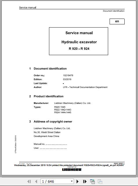 Liebherr Wheeled Crawler Excavators R920 R922 R924 Service ManualsEN 1