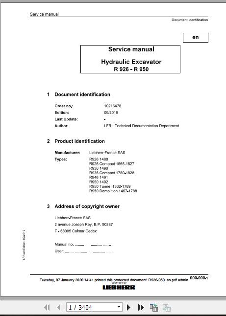 Liebherr Wheeled Crawler Excavators R926 R950 Service ManualsEN 1