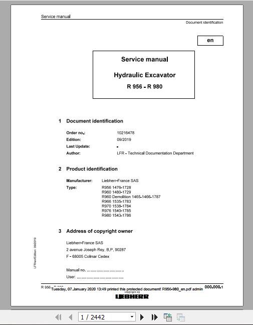 Liebherr Wheeled Crawler Excavators R956 R980 Service ManualsEN 1