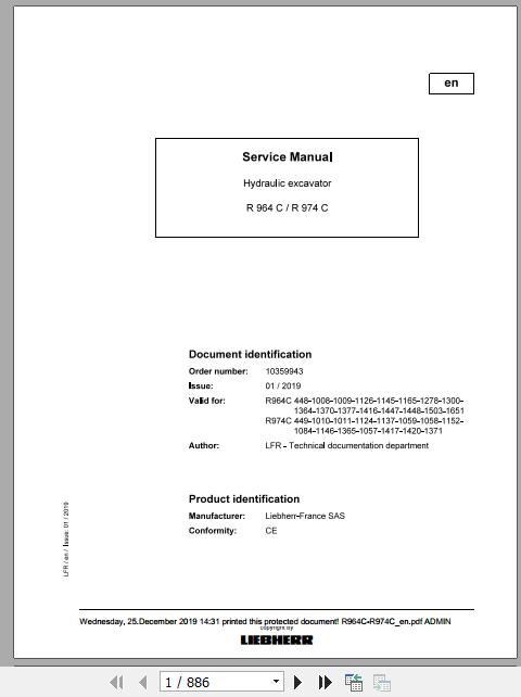 Liebherr Wheeled Crawler Excavators R964C R974C Service ManualsEN 1