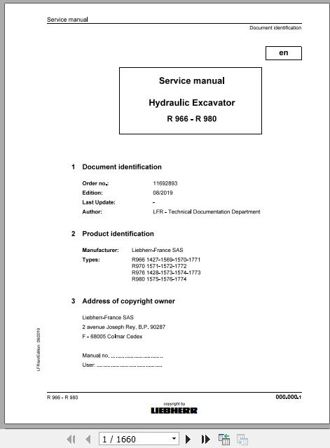 Liebherr Wheeled Crawler Excavators R966 980B Service ManualsEN 1