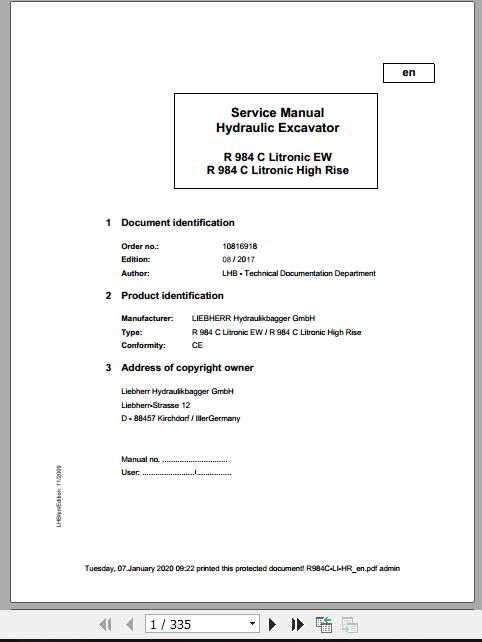 Liebherr Wheeled Crawler Excavators R984C LI HR Service ManualsEN 1