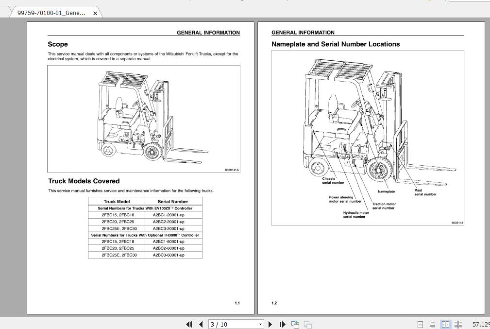 Mitsubishi Forklift 2FBC20 70 80V 99759 70100 Service Manual 1