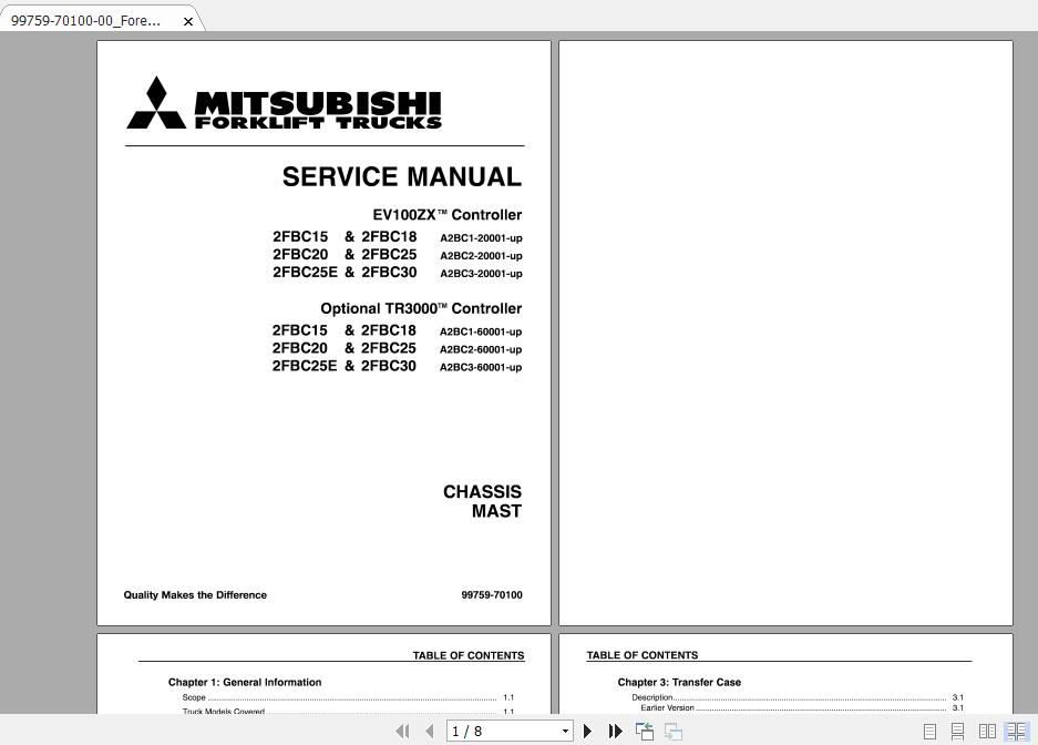 Mitsubishi Forklift 2FBC25 36 48V 99759 70100 Service Manual 0