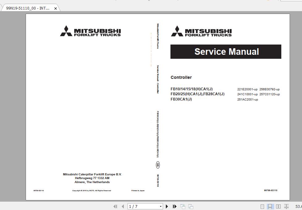 Mitsubishi Forklift FB10CA1 Service Manual 1