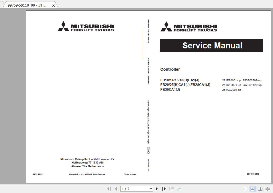 Mitsubishi Forklift FB10HCA1J Service Manual 1
