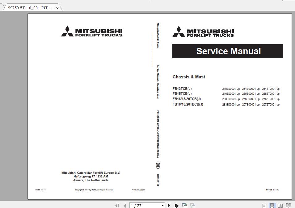 Mitsubishi Forklift FB13TCB Service Manual 1