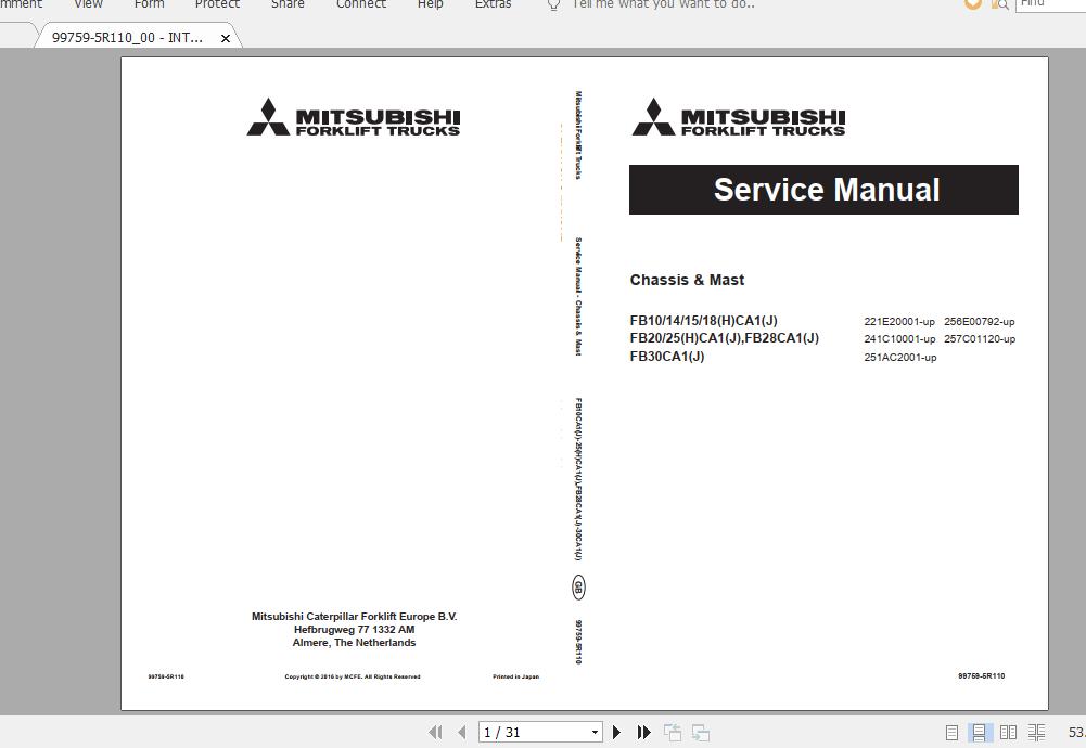 Mitsubishi Forklift FB14CA1J Service Manual 1