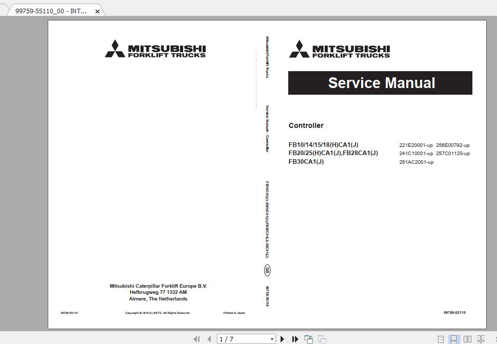 Mitsubishi Forklift FB14CA1 Service Manual 1