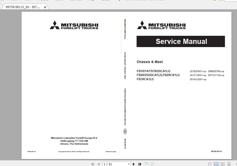Mitsubishi Forklift FB14HCA1J Service Manual 1