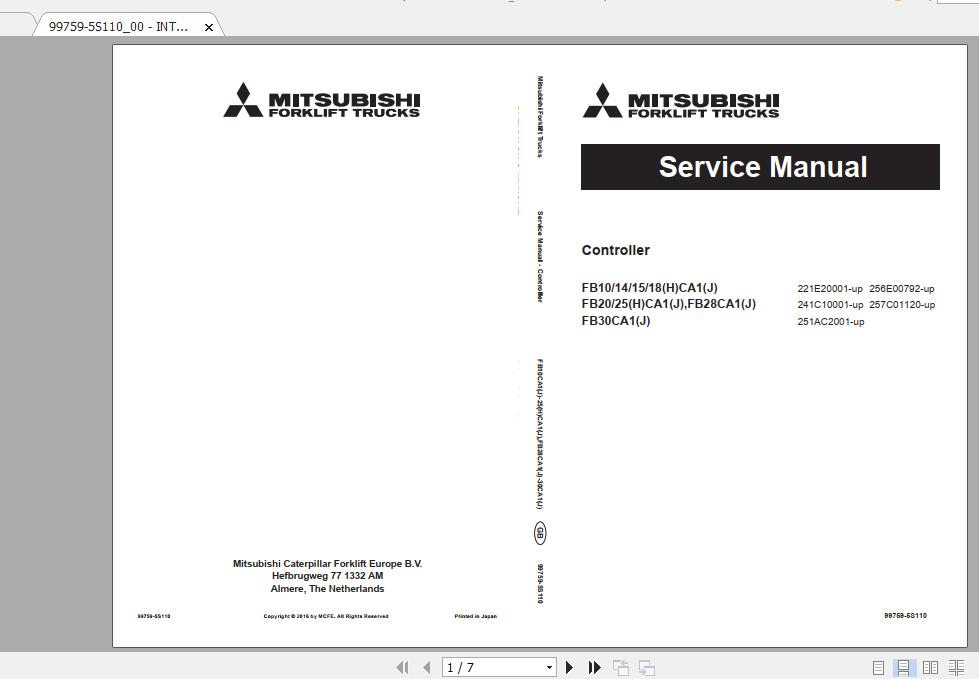 Mitsubishi Forklift FB14HCA1 Service Manual 1