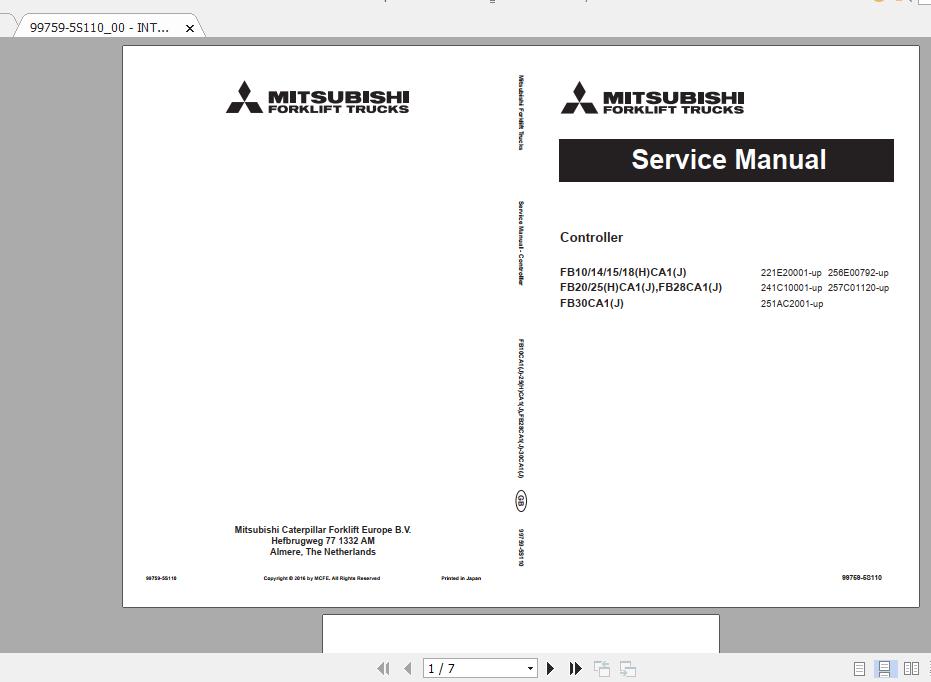 Mitsubishi Forklift FB15CA1J Service Manual 1