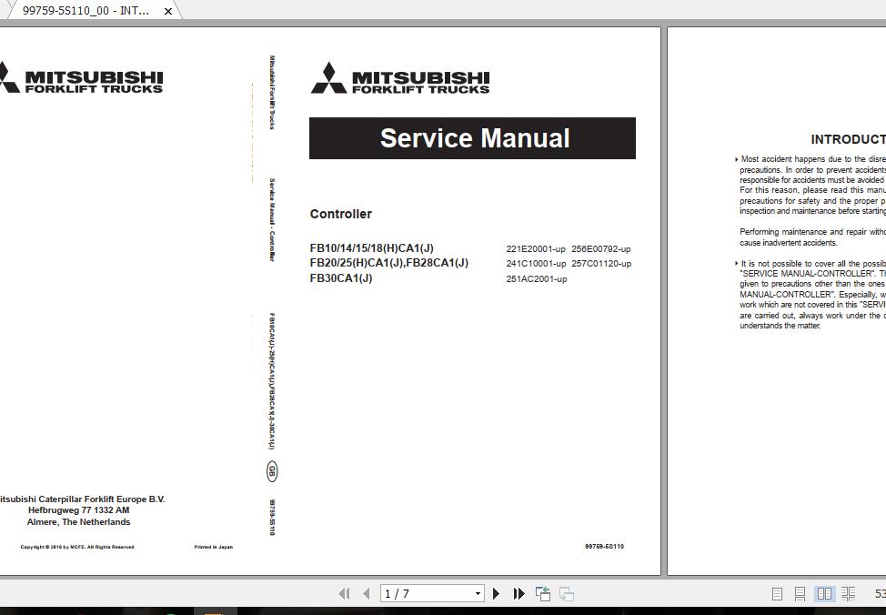 Mitsubishi Forklift FB15CA1 Service Manual 1