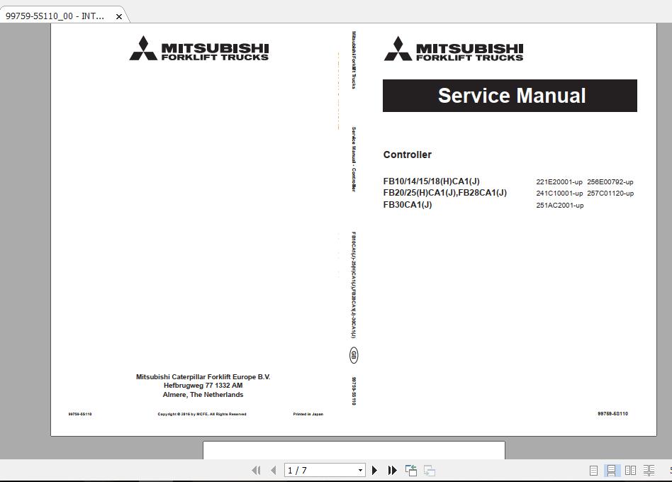 Mitsubishi Forklift FB15HCA1 Service Manual 1TyhQ